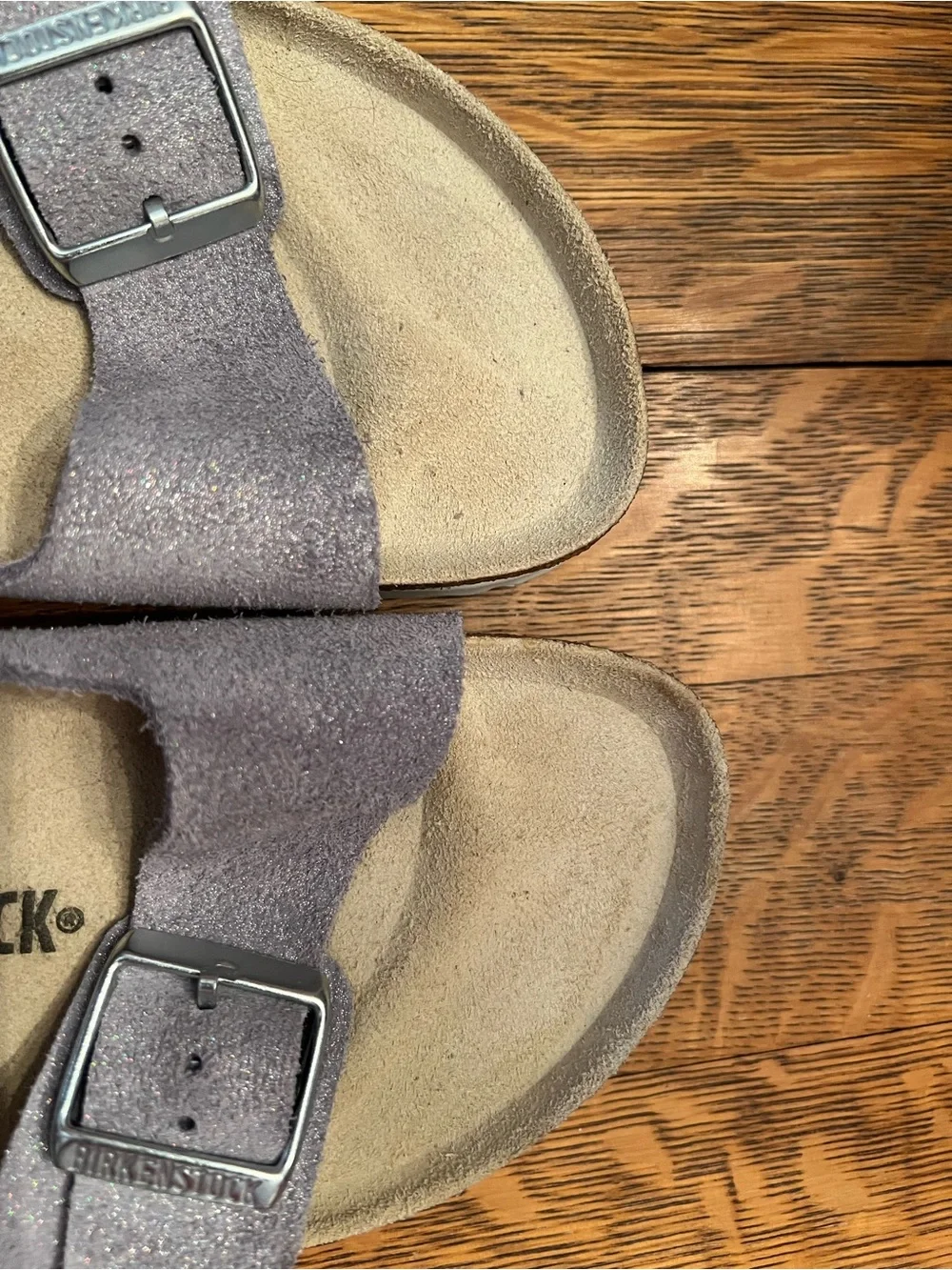 Birkenstock Two-Strap Suede Sandals in Purple Fog/ Shimmering Lilac